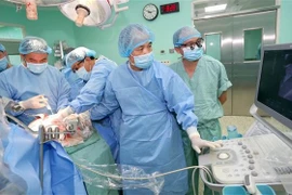 顺化中央医院一天内同时完成4台心、肝、角膜移植手术。图自越通社