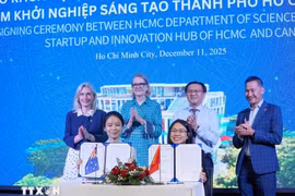 胡志明市科技局与世界领先的澳大利亚在线设计平台Canva签署了战略合作协议。图自越通社