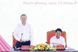 越共中央总书记苏林发言。图自越通社