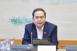 越南国会主席陈青敏发言。图自越通社