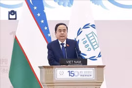 陈青敏在第150届各国议会联盟大会全体会议上发表的重要讲话。图自越通社