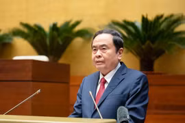 越南国会主席陈青敏发言。图自越通社