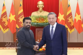 越共中央总书记、国家主席苏林与斯里兰卡总统阿努拉·库马拉·迪萨纳亚克。图自越通社