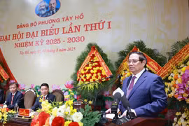 越南政府总理范明政发言。图自越通社