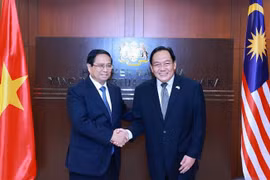 越南政府总理范明政会见马来西亚上议院议长阿旺比米。图自越通社