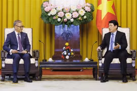 国家主席梁强会见老挝外交部部长通沙万。图自越通社