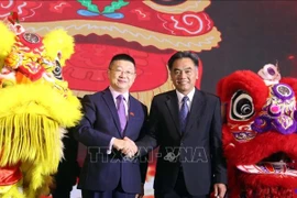 胡志明市人民委员会常务副主席阮禄河（右）与中国驻胡志明市总领事唐立。图自越通社