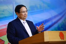 越南政府总理范明政发言。图自越通社
