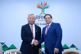 越南政府总理范明政会见亚洲基础设施投资银行行长金立群。图自越通社