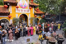 佛历2569年佛诞大典在河内馆使寺举行。图自越通社