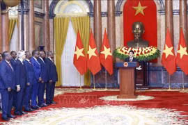 越南国家主席梁强发言。图自越通社