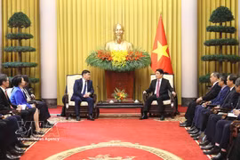越南国家主席梁强会见蒙古国最高法院院长甘佐里格·丹丁。图自越通社