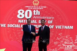 越南驻捷克大使杨怀南与捷克外交部长扬·利帕夫斯基。图自越通社
