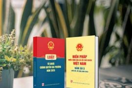 《2025年地方政权组织法》与《越南社会主义共和国宪法2013年版》两本书。图自越通社