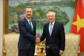 越南政府常务副总理阮和平会见土耳其国防工业局局长戈尔根。图自越通社