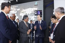 越南国会主席陈青敏同马来西亚国家石油公司领导交流。图自越通社