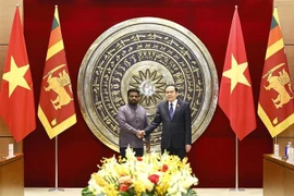 越南国会主席陈清敏会见斯里兰卡总统迪萨纳亚克。图自越通社