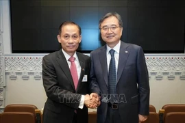 越南外交部代理部长黎怀忠会见了韩国外长赵贤。图自越通社