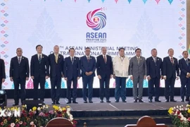 出席第19届东盟跨国犯罪部长级会议的与会代表合影。图自越通社