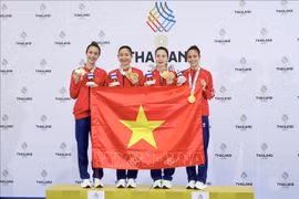 越南空手道运动员黄氏美心、丁氏香、阮氏秒漓、阮氏秋。图自越通社