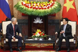 越南国家主席梁强会见俄罗斯国家杜马主席维亚切斯拉夫·沃洛金。图自越通社