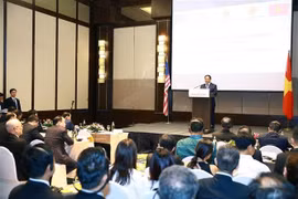 范明政总理在越马企业交流活动上发表讲话。图自越通社