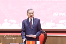 苏林总书记在会议上发言。图自越通社