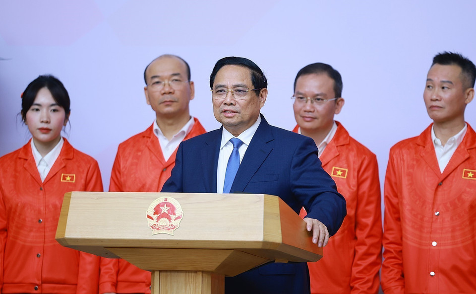越南政府总理范明政对参加第33届东南亚运动会的越南体育代表团进行鼓励并交付任务。图自越通社