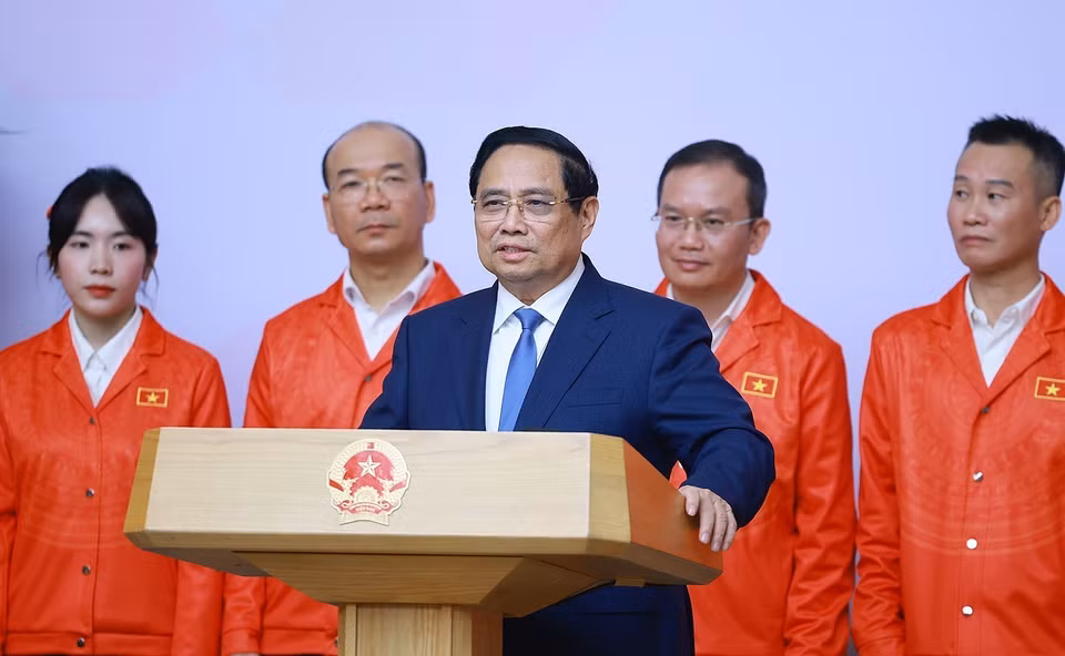 越南政府总理范明政对参加第33届东南亚运动会的越南体育代表团进行鼓励并交付任务。图自越通社