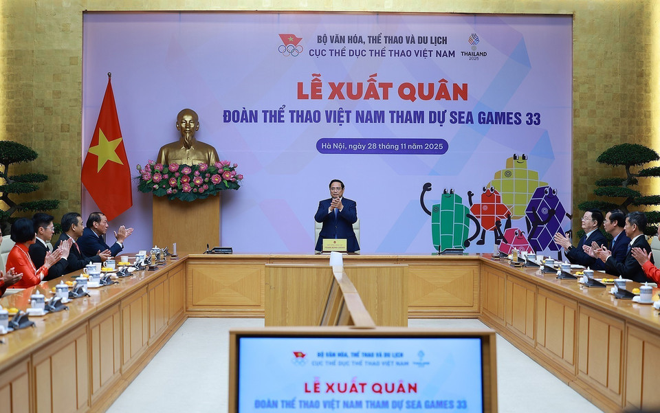 越南政府总理范明政出席越南体育代表团参加第33届东南亚运动会的出征仪式。图自越通社