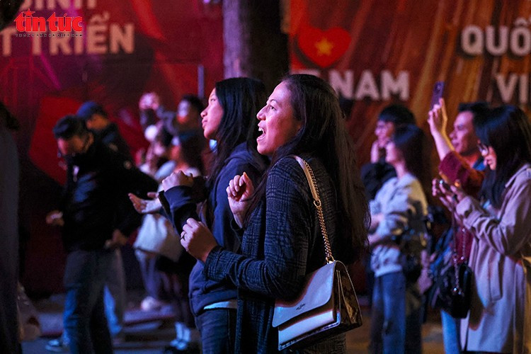 众多外国游客在音乐节现场驻足欣赏，与观众一同融入热烈而充满感情的艺术氛围。图自越通社