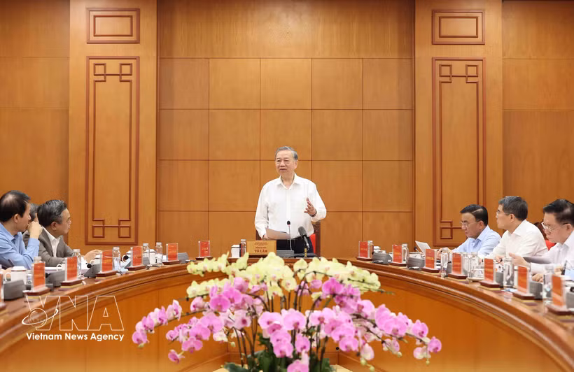 以下是您提供的图片说明的中文翻译： 越共中央总书记、中央反腐败、反浪费、反消极指导委员会主任苏林在2026年3月18日召开的中央反腐败、反浪费、反消极指导委员会常务会议上发表指导讲话。图自越通社