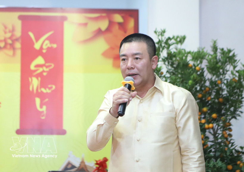 越南驻老挝国防武官潘友胜大校致辞 图自越通社