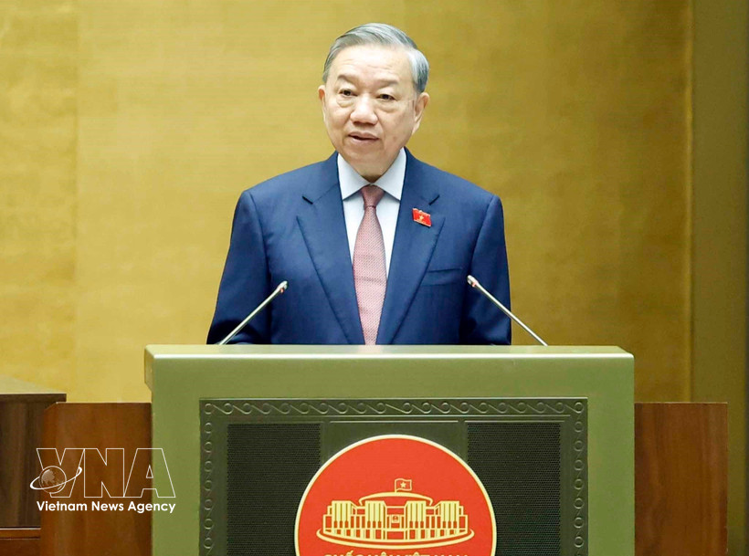 越共中央总书记苏林发表讲话 图自越通社