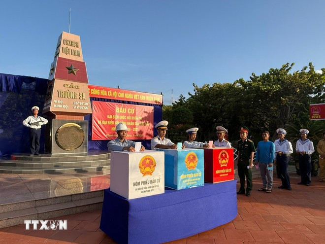  庆和省长沙特别区长沙岛上的投票点 图自越通社