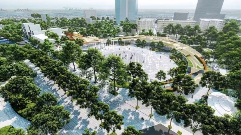 还剑湖及周边区域空间景观改造整治与空间重建项目完工后的效果图。（河内建设局）
