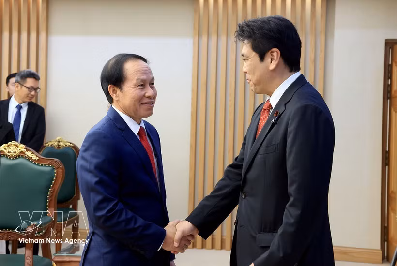 越南政府副总理黎进珠会见日本文部科学大臣松本洋平。图自越通社