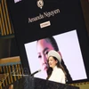 活动发言者阿曼达·阮（Amanda Nguyen）——女性权益活动家、首位进入太空的越裔女性——发表讲话。图自越通社