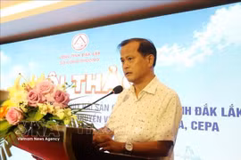 得乐省工贸厅副厅长阮海潮在研讨会上致辞。图自越通社