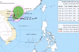 台风中心附近最大风力达到8级（62-74公里/小时），阵风10级。图：越南国家水文气象预报中心供图