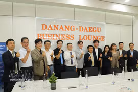 出席韩国大邱技术与创新展示空间揭牌仪式的代表合影。图自越通社