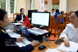 富寿省税务干部指导个体经营户从定额税制模式向申报税制模式转型。图自越通社