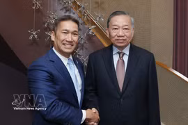 越共中央总书记、国家主席苏林会见美国代理海军部长高雄。图自越通社
