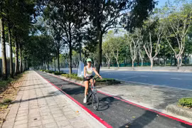 胡志明市安庆坊梅志寿路的自行车专用道建设项目已完工，并于12月31日正式投入运营。图自越通社