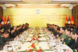 越老两国国防部高级代表团举行会谈。图自越通社