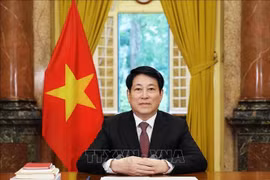 越南国家主席梁强的贺词视频将继续在位于美国纽约的联合国总部展播。图自越通社