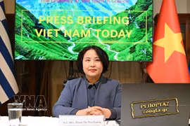 越南驻希腊大使范氏秋香在记者会上。图自越通社