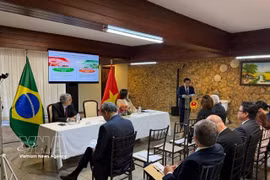 越南驻巴西大使裴文毅在座谈会开幕式上发言。图自越通社