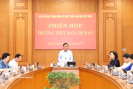越共中央书记处常务书记陈锦秀主持中央文化发展指导委员会常务会议。图自越通社