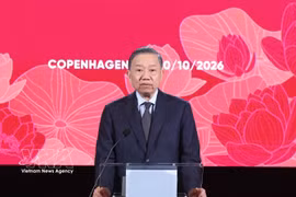 越共中央总书记、国家主席苏林在纪念越丹建交55周年（1971-2026）招待宴会上发表讲话。图自越通社